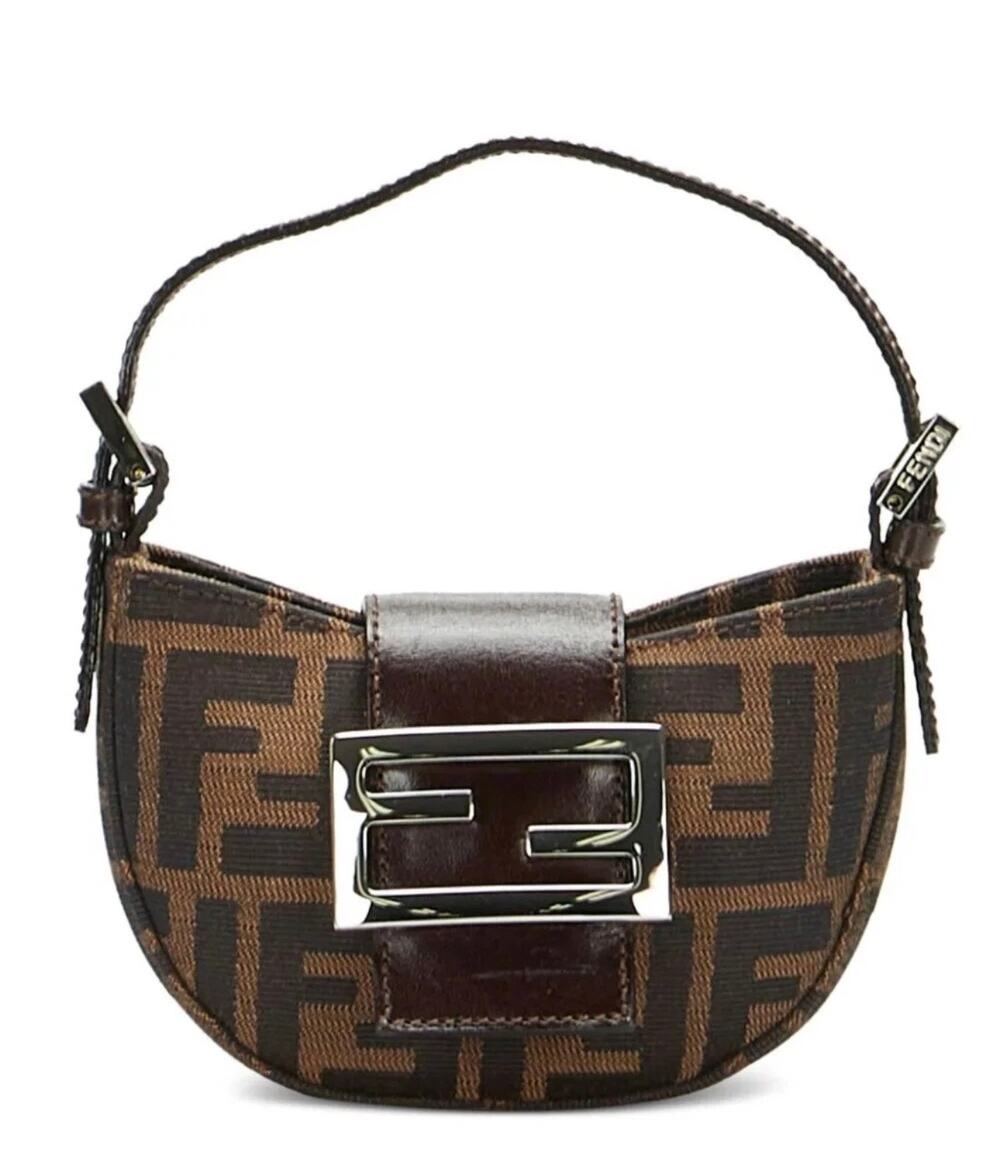 FENDI Vintage Zucca Logo Monogram Micro Croissant Canvas Handbag Bag Brown Y2K
